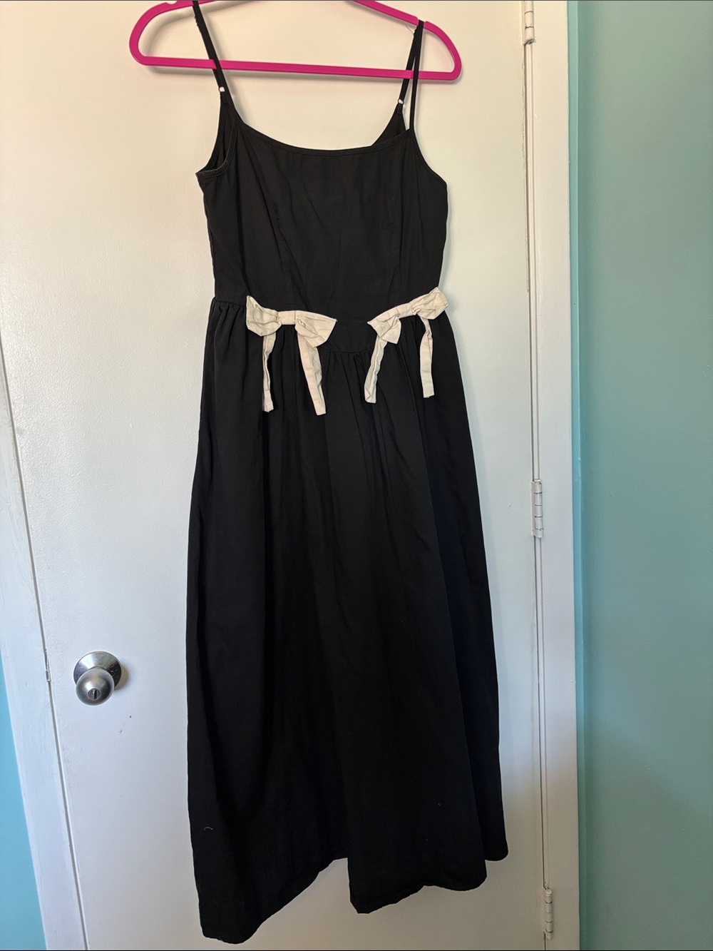 Moon River Black Maxi Dress with Cream bows Ties Medium M
